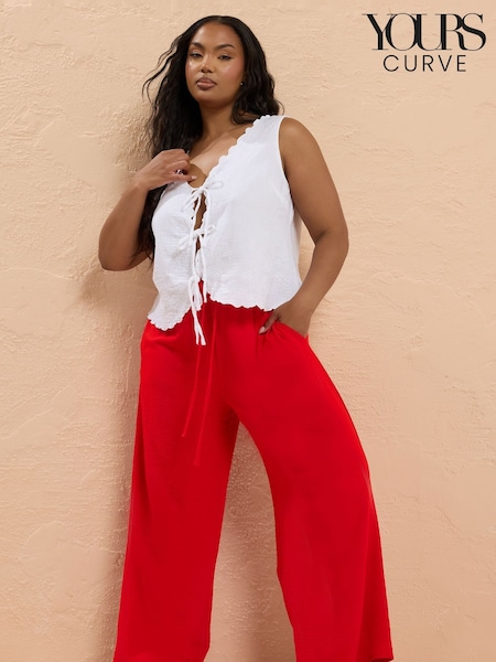 Yours Curve Red Washed Twill Wide Leg Trousers (W58743) | £29