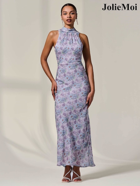 Jolie Moi Lilac Purple Chiffon Halter Neck Maxi Dress (W58786) | £75