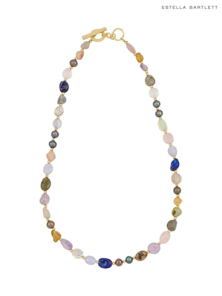Estella Bartlett Gold Tone Multi Beaded T Bar Necklace (W58797) | £50
