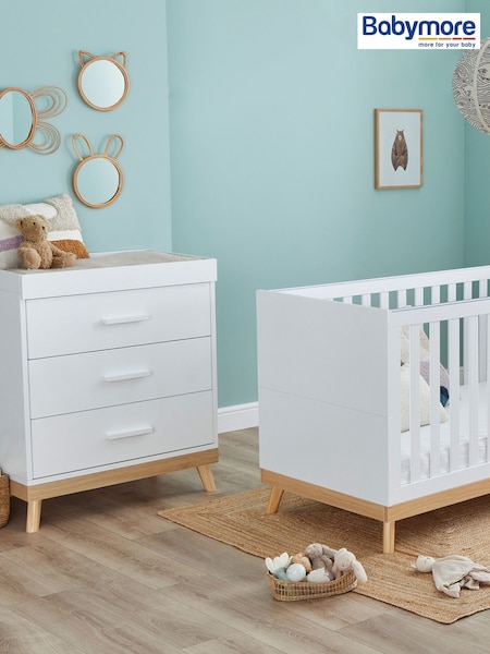 Babymore White Mona Nursery Furniture Set 2 Piece (W58802) | £520