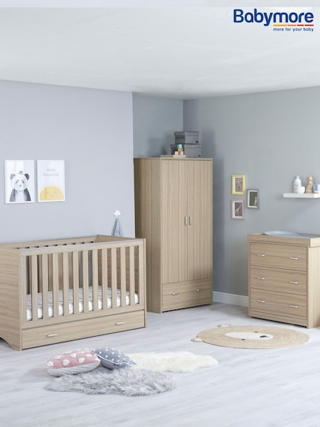 Babymore 3 Piece Oak Veni Furniture Set with Drawer (W58832) | £820