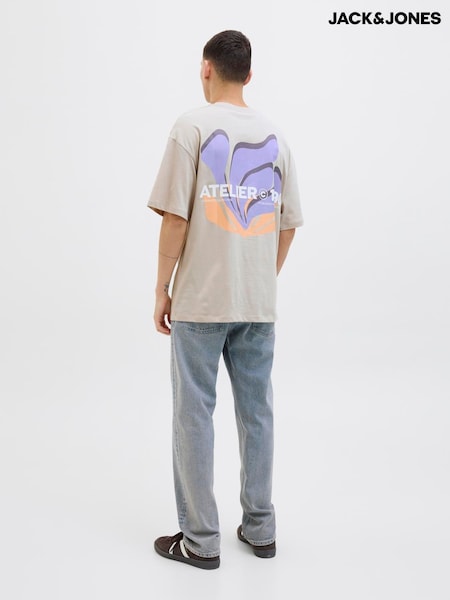 JACK & JONES Grey 100% Cotton Crew Neck Graphic Back Print T-Shirt (W58838) | £18