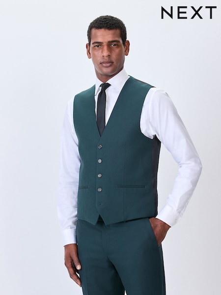 Teal Blue Textured Suit Waistcoat (W58923) | £40