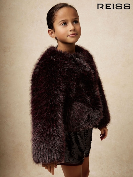 Reiss Burgundy Marco 9-13 yrs Faux-Fur Coat (W58930) | £105