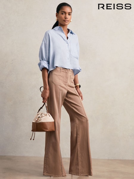 Reiss Blue Solena Oversize Linen Cropped Shirt (W58947) | £110