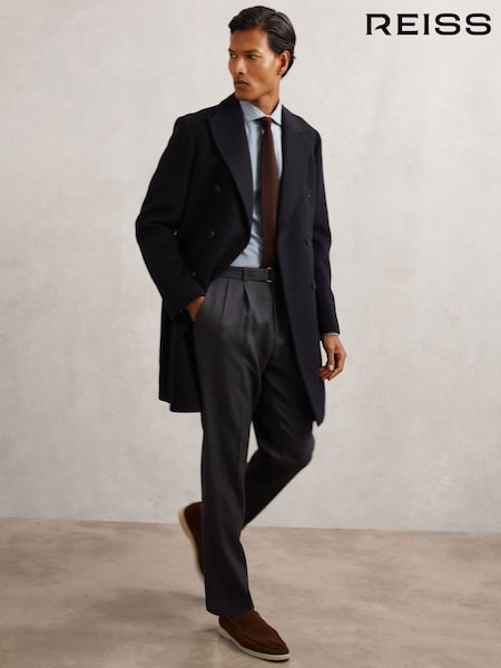 Reiss Navy Timpano Wool-Blend Double-Breasted Overcoat (W58963) | £350