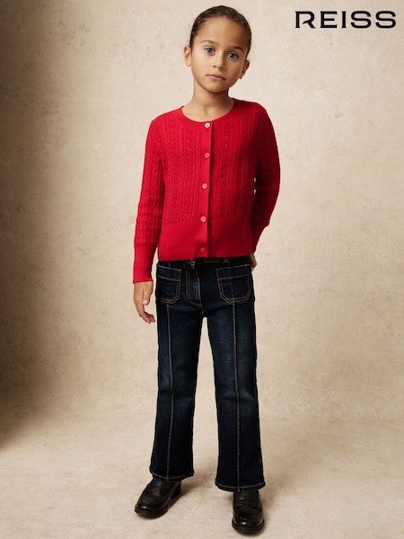 Reiss Red Flo Wool-Cotton Pointelle Cardigan (W58966) | £42