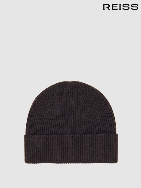 Reiss Chocolate Brown Chaise Merino Wool Rib-Knit Beanie (W58987) | £48