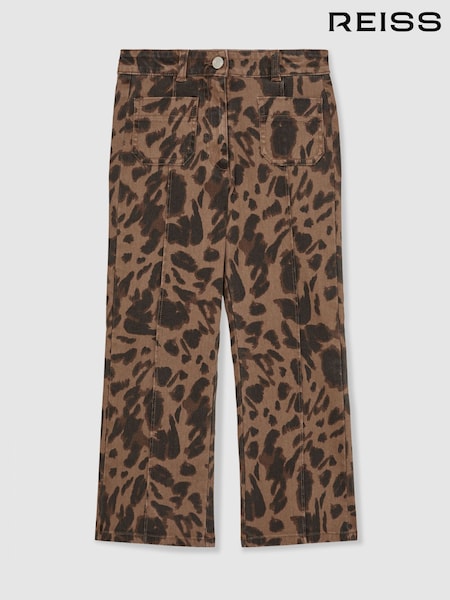 Reiss Brown Wilma Leopard-Print Flared Jeans (W58988) | £58