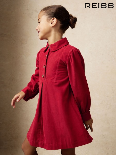 Reiss Red Lyra 9-13 yrs Corduroy Long-Sleeve Collared Dress (W58992) | £66