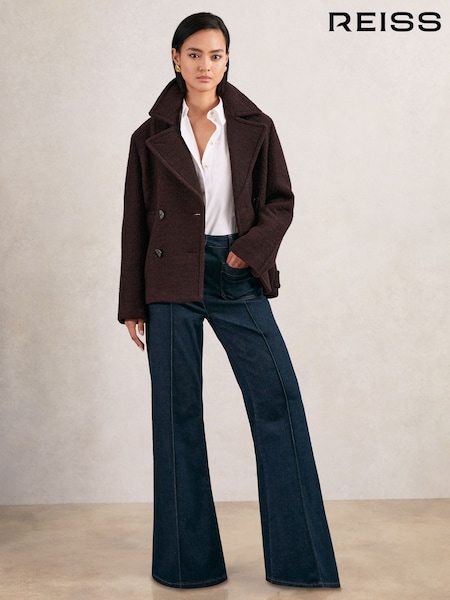 Reiss Burgundy Addie Wool-Blend Double-Breasted Short Coat (W59000) | £330