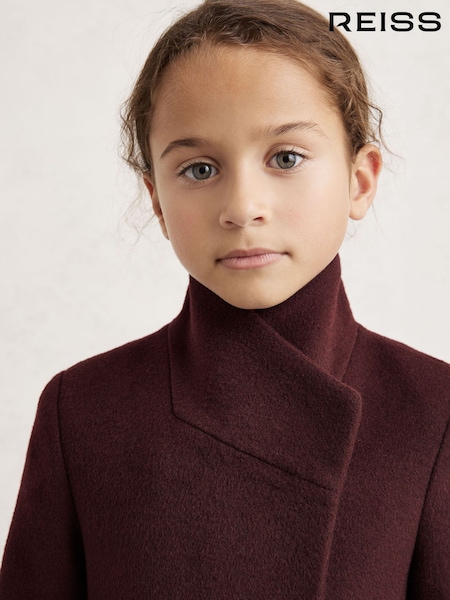 Reiss Burgundy Kia Wool-Blend Funnel-Neck Coat (W59007) | £120