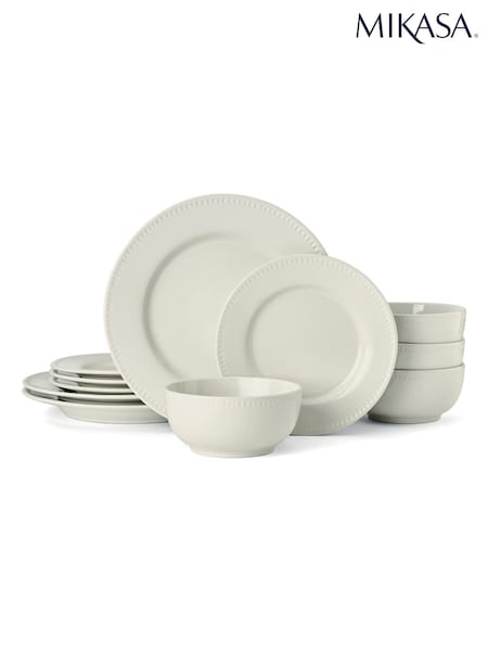 Mikasa 12 Piece White Cranborne Stoneware Dinners Set (W59022) | £85