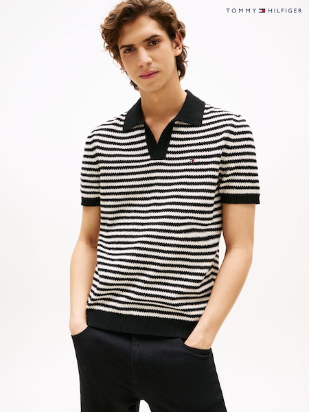 Tommy Hilfiger Black Knit Textured Polo Jumpers (W59096) | £120