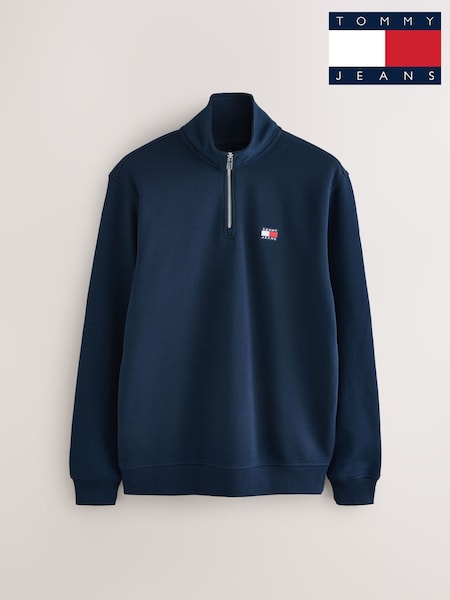 Tommy Jeans Blue Regular Fit Quarter Zip Badge Jumper (W59149) | £80