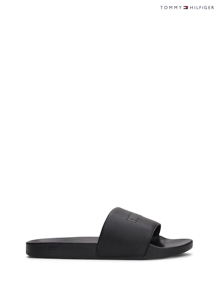 Tommy Hilfiger Black Embossed Logo Pool Slides (W59166) | £45