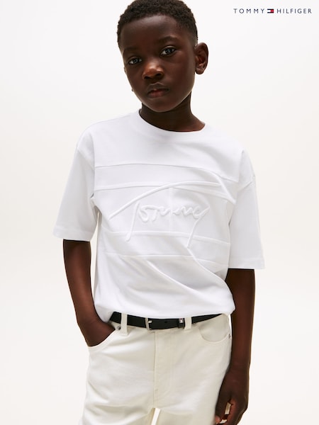 Tommy Hilfiger White Signature Embroidery T-Shirt (W59288) | £26 - £29