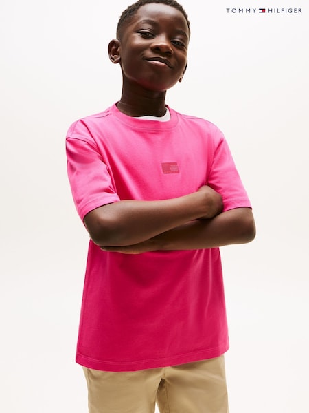Tommy Hilfiger Pink Tonal Flag Embroidery T-Shirt (W59294) | £22 - £26