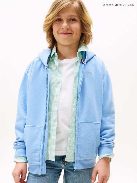 Tommy Hilfiger Blue Tonal Flag Embroidery Zip-Thru Hoodie (W59297) | £50 - £60