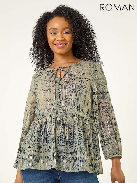Roman Green Petite Metallic Print Tunic Top (W59309) | £42