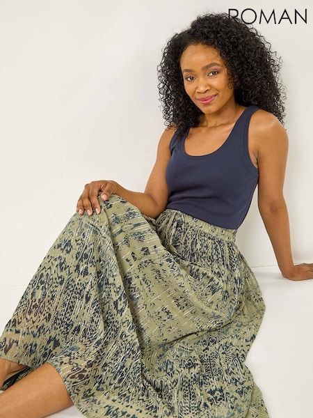 Roman Green Petite Metallic Print Tie Front Skirt (W59316) | £45
