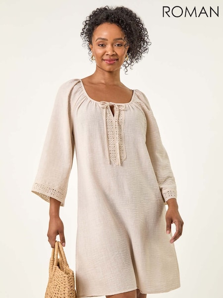 Roman Natural Petite Lace Trim Dress (W59330) | £45