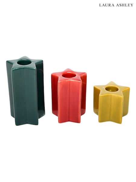 Green Set of 3 Ceramic Star Candle Holders (W59344) | £20