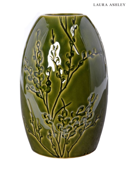 Green Large Reactive Glaze Pussy Willow Vase (W59350) | £35