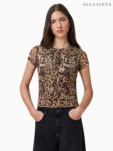 AllSaints Brown Ellie Mesh T-Shirt (W59355) | £45