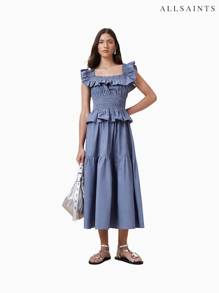 AllSaints Blue 100% Organic Cotton Halia Dress (W59358) | £159