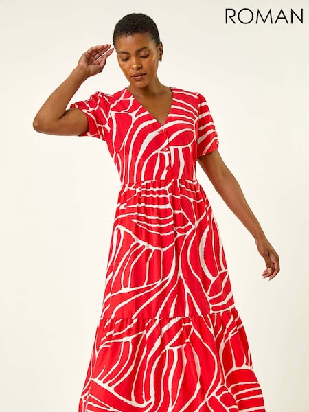 Roman Red Linear Print Midi Shirt Dress (W59420) | £50