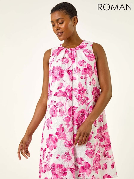 Roman Pink Floral Print Lace Swing Stretch Dress (W59438) | £60