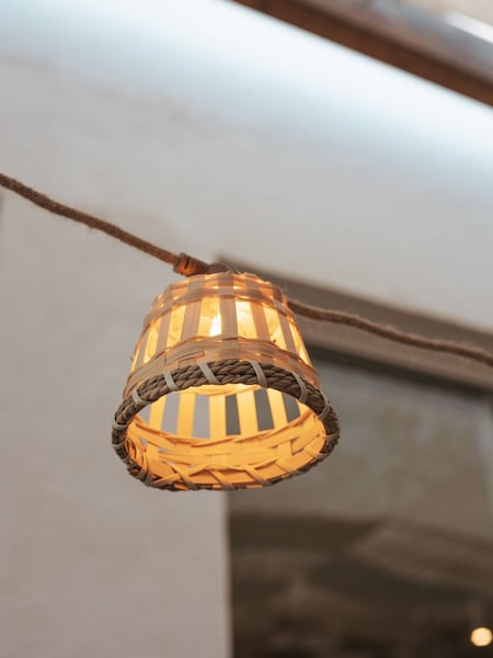 New Garden Natural Handcrafted Solar Garland with Natural Fibre Lampshades (W59446) | £65