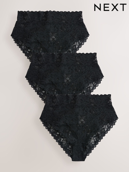 Black High Waist High Leg All Over Lace Knickers 3 Pack (W59615) | £21