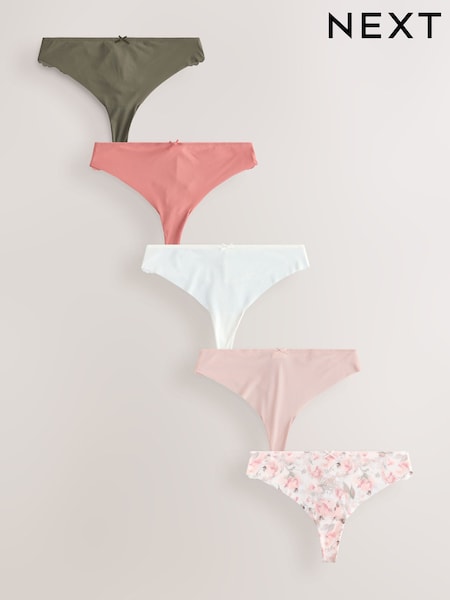 Sage Green Thong No VPL Lace Back Briefs 5 Pack (W59622) | £22