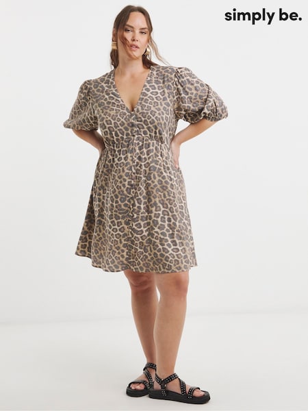 Simply Be Leopard Print Button Through Skater Mini Dress (W59827) | £36