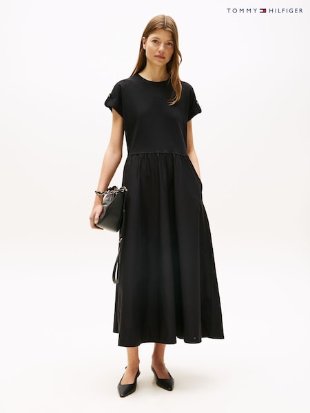 Tommy Hilfiger Black Gold Tone Button Midi Dress (W59890) | £160