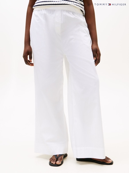 Tommy Hilfiger White Relaxed Curve Wide Leg Poplin Trousers (W59891) | £110