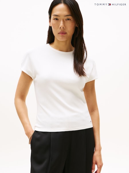 Tommy Hilfiger White Cap Sleeve Slim Crew Neck T-Shirt (W59903) | £55