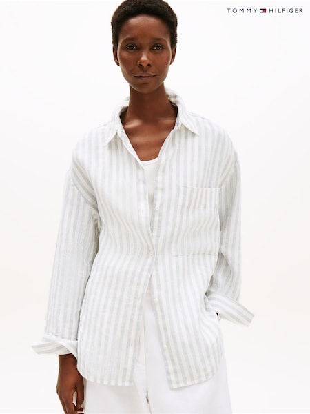 Tommy Hilfiger White Oversized Fit Linen Shirt (W59908) | £140