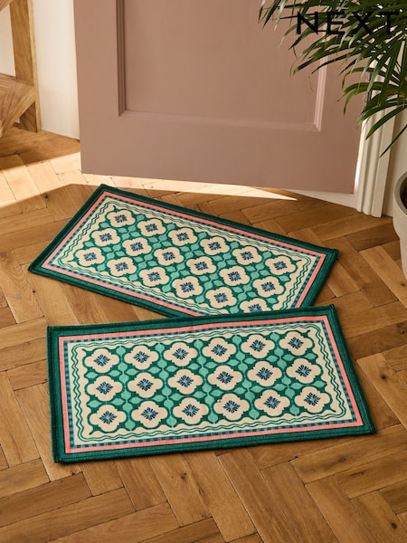 Blue Washable Bright Tile Doormat (W59920) | £14 - £24
