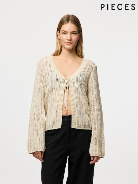 PIECES Cream Long Sleeve Crochet Cardigan (W59928) | £38