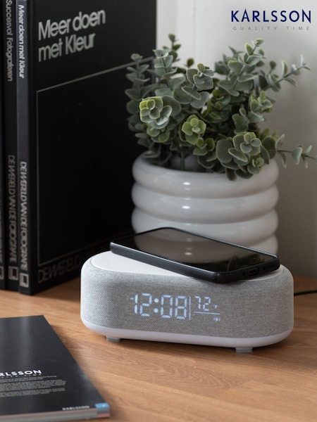 Karlsson Mouse Grey Vogue Alarm Clock with Phone Charger (W60024) | £70