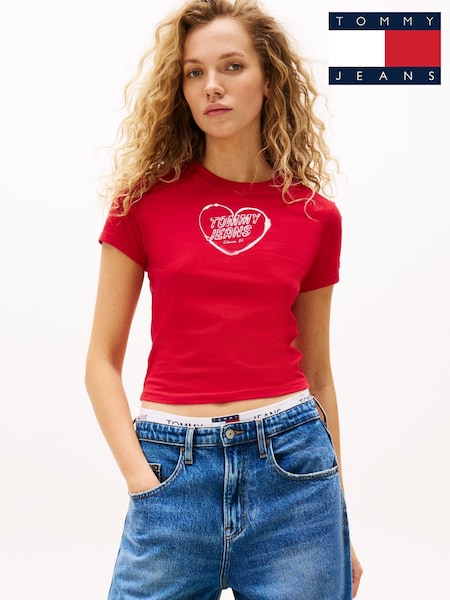 Tommy Jeans Red Graphic Slim T-Shirt (W60078) | £30