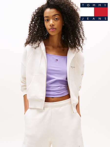 Tommy Jeans White Boxy Crop Zip Hoodie (W60084) | £80