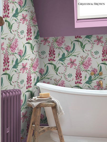 Graham & Brown Pink Botanists Scroll 10M Wallpaper (W60138) | £95