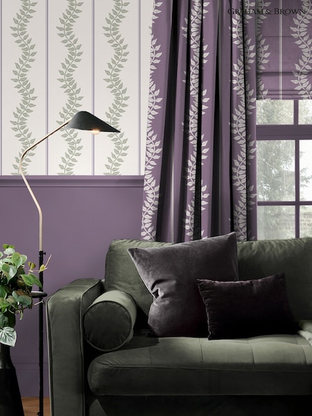 Graham & Brown Mauve & Sage Laurel Leaf Stripe 10M Wallpaper (W60139) | £95