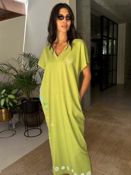 Never Fully Dressed Green 100% Cotton Palma T-Shirt Midi Dress (W60178) | £89