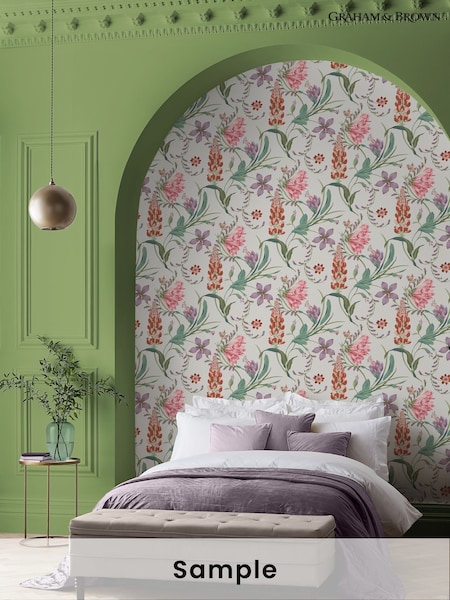 Graham & Brown Mauve Botanists Scroll A4 Wallpaper Sample (W60188) | £1