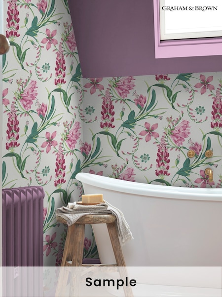 Graham & Brown Pink Botanists Scroll A4 Wallpaper Sample (W60193) | £0